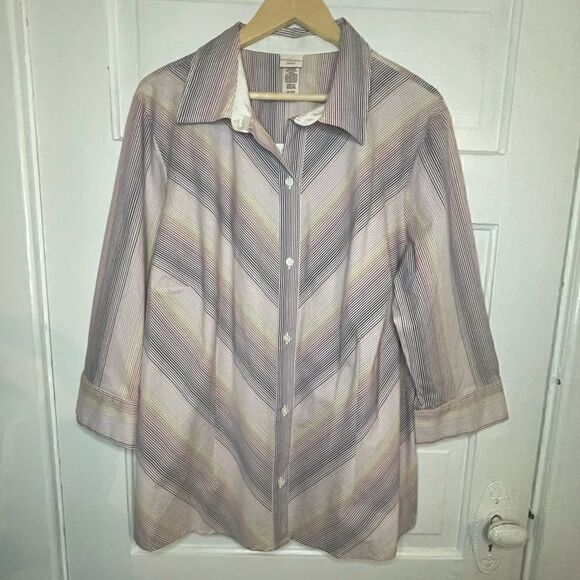 Covington Mitered Stripe Button Up w/ 3/4 Sleeves - Picture 1 of 12